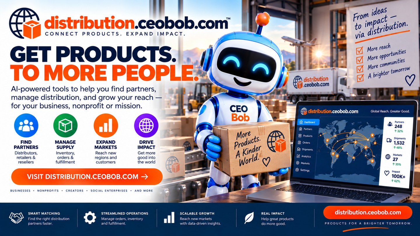 DistributionBob helps businesses, nonprofits, and creators find partners, manage supply, expand markets, and drive impact.
